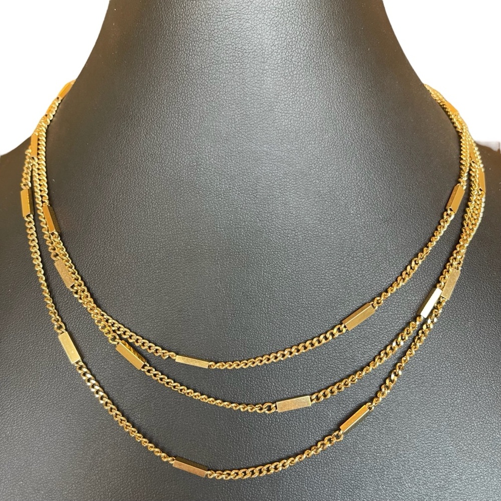 MONET Vintage Gold Plated Bar Link Chain Necklace Sister Clasp Closure Signed